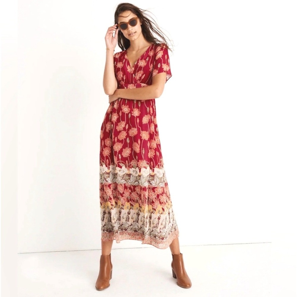 Madewell Faux-wrap‎ Tulip Sleeve Sunflowers Maxi Dress Size 2